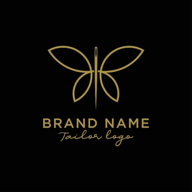 Tailor logo needle with butterfly design thread vector icon