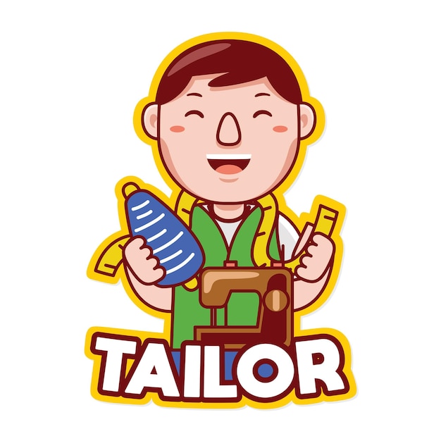 Tailor Profession Mascot Logo Vector in Cartoon Style