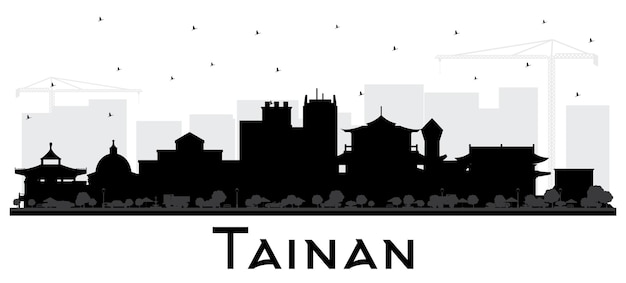 Tainan Taiwan City Skyline Silhouette with Black Buildings Isolated on White