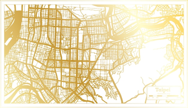 Taipei Taiwan City Map in Retro Style in Golden Color Outline Map