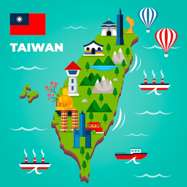 Taiwan map with landmarks