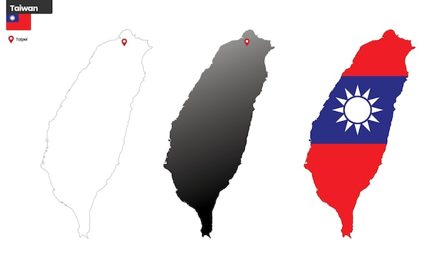 Taiwan political map with capital city Taipei national flag and borders Asian country