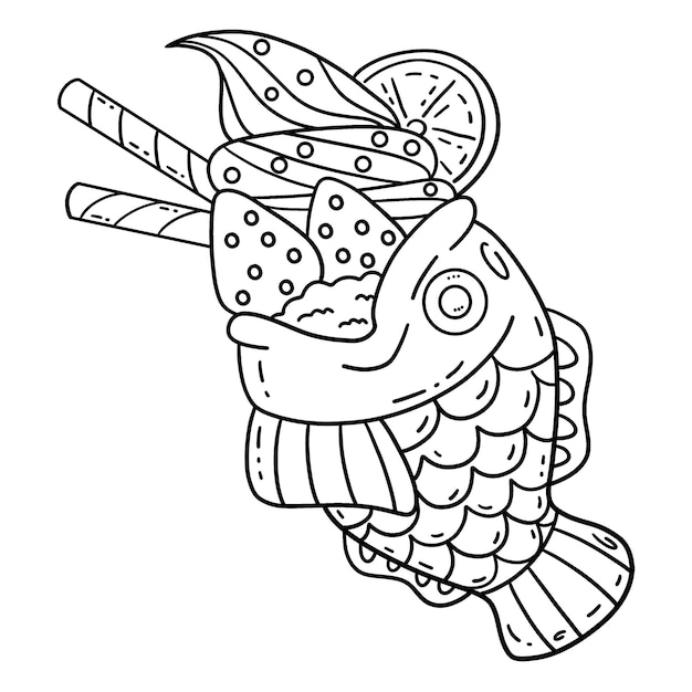 Taiyaki Ice Cream Isolated Coloring Page for Kids