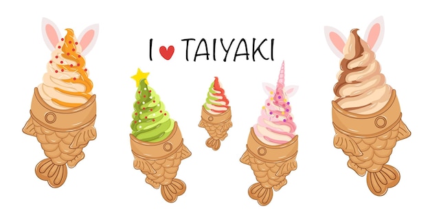 Taiyaki. Japanese ice cream. Asian dessert. Christmas Fair.