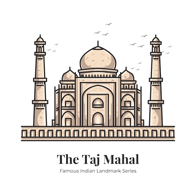 Taj Mahal Indian Landmark Iconic Cartoon Illustration