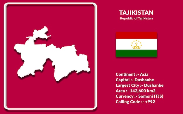 Tajikistan map design in 3d style with national flag