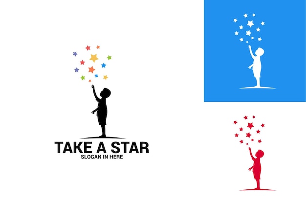 Take a star, kid reaching star logo template design