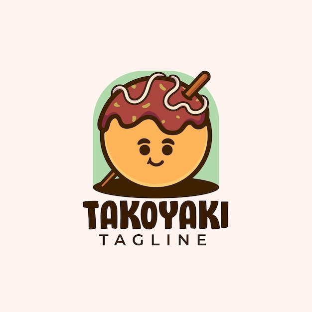 Takoyaki cartoon character and cute mascot illustration logo template vector design