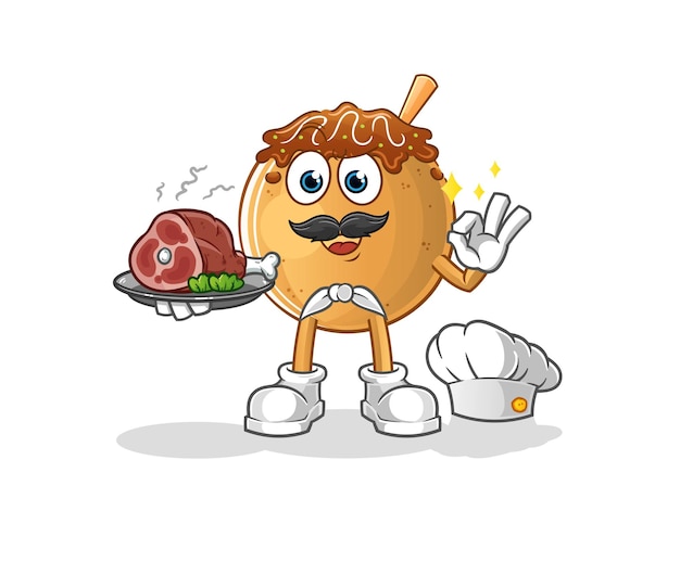 Takoyaki chef with meat mascot. cartoon vector