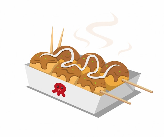 Takoyaki japanese street food in cartoon isometric illustration  isolated in white background