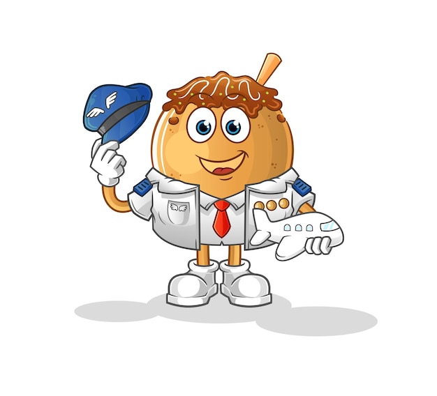 Takoyaki pilot mascot. cartoon vector