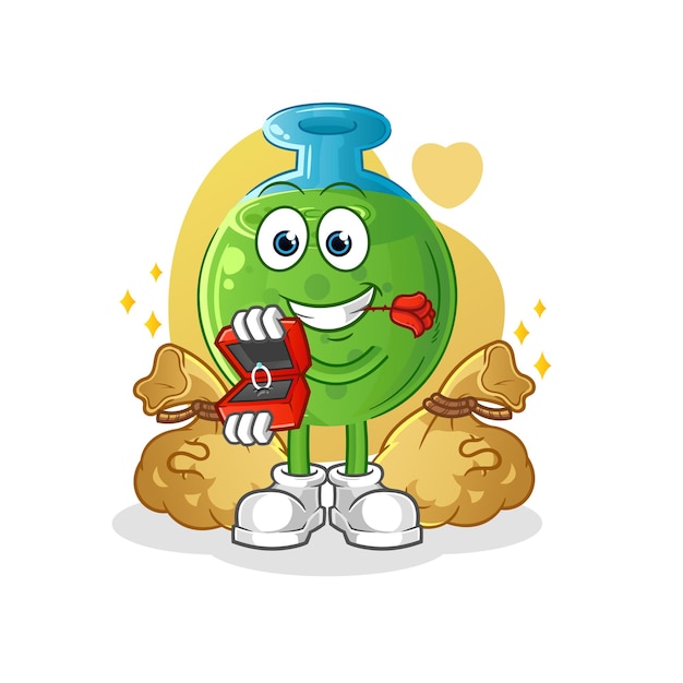 Takoyaki propose with ring. cartoon mascot vector