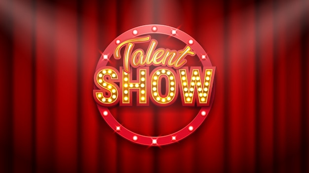 Talent show, poster, gold inscription on red curtain