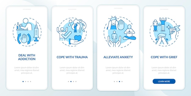 Talking about mental health blue onboarding mobile app screen