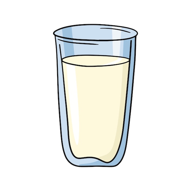 A tall glass glass with a drink milk cream kefir vector cartoon