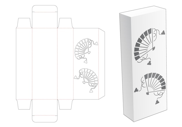 Tall and tin box with stenciled Chinese hand held fun die cut template