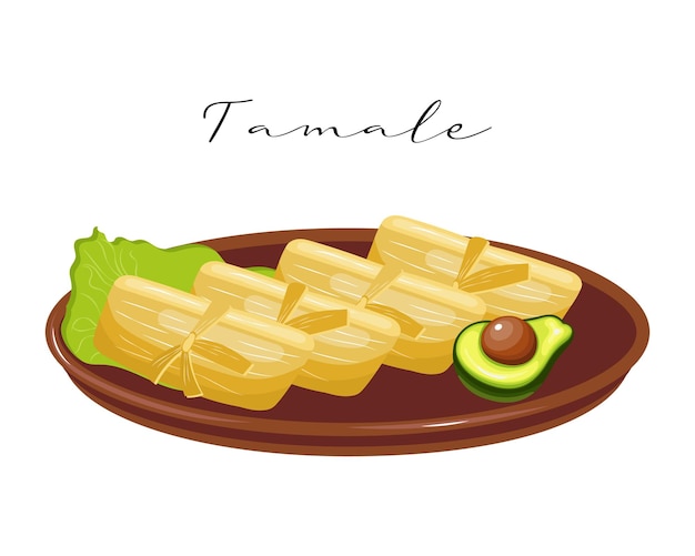 Tamale, dough with meat in corn leaves on a clay plate, Latin American cuisine. National cuisine