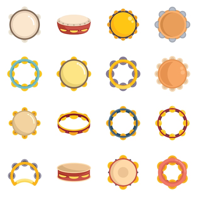 Tambourine icons set flat vector Carnival samba