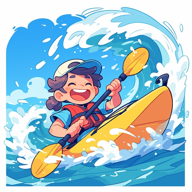 Vector a tampa boy does surf kayaking in cartoon style