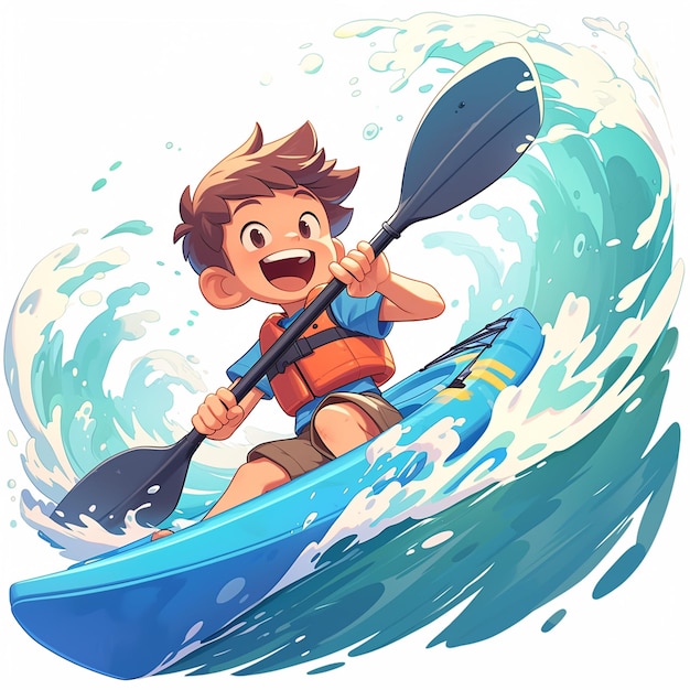 Vector a tampa boy does surf kayaking in cartoon style