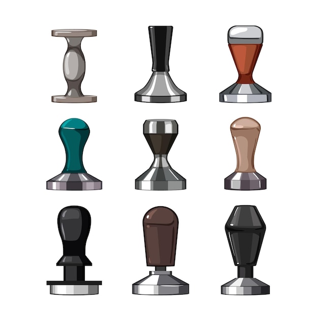 Tamper coffee set cartoon vector illustration