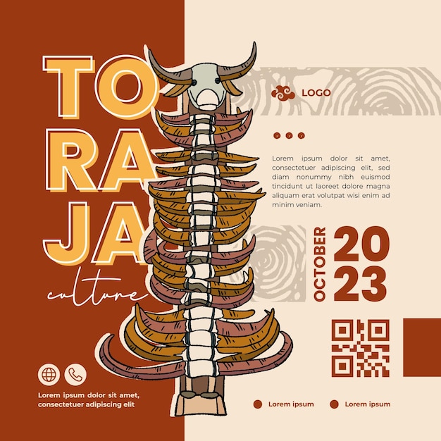 Tana toraja culture made of buffalo horn indonesian culture handrawn illustration