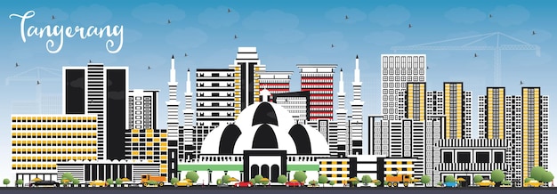 Tangerang Indonesia City Skyline with Gray Buildings and Blue Sky. Vector Illustration. Business Travel and Tourism Concept with Modern Architecture. Tangerang Cityscape with Landmarks.