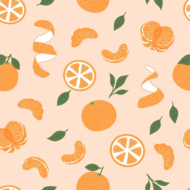 Tangerines tropical fruit seamless pattern