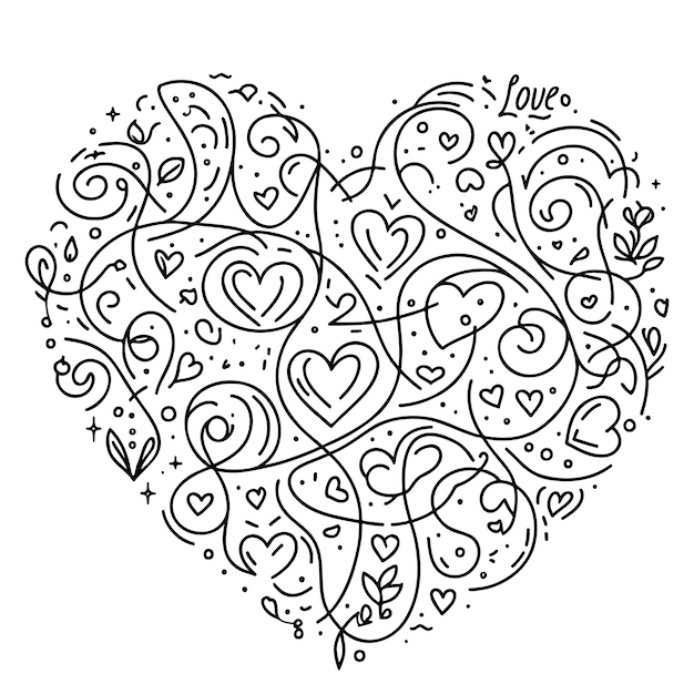 Tangled grungy heart scribble hand drawn with thin line divider shape Isolated on white background Vector illustration