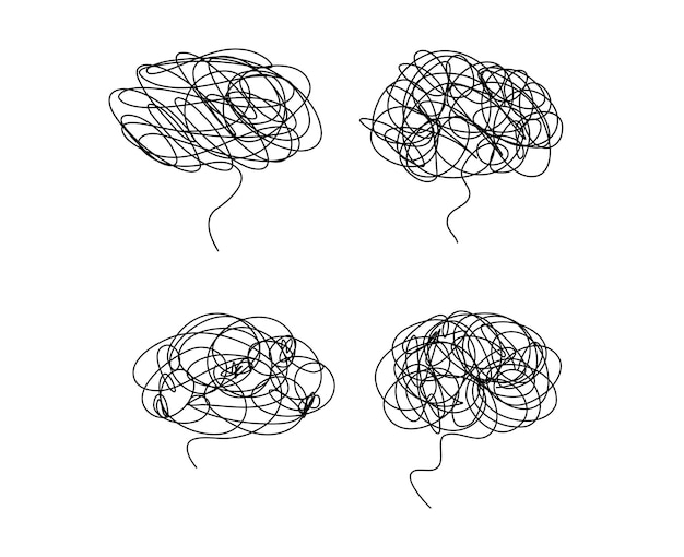 Tangled scribble brain doodle outline icon sign hand drawn ink sketch abstract design element vector