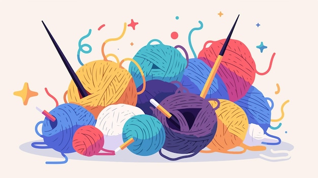 Tangled Skein of Yarn with Knitting Needles