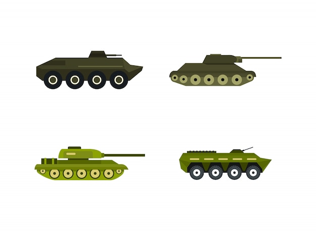 Tank icon set. Flat set of tank vector icons collection isolated