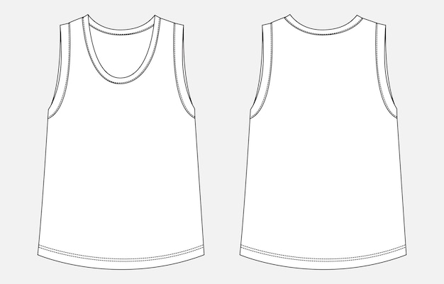 Tank top technical drawing fashion flat sketch vector illustration template for child