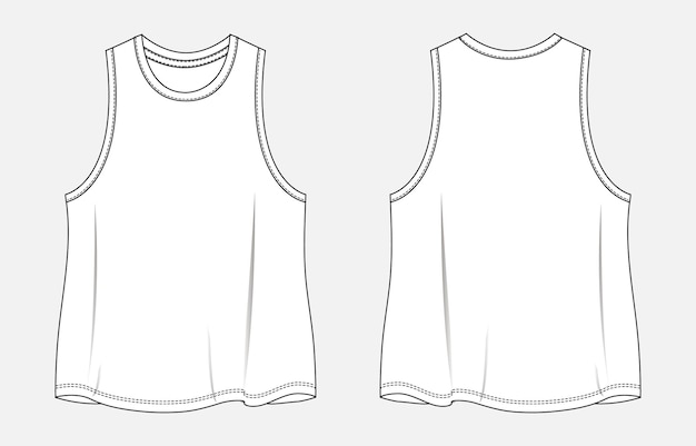 Vector tank tops technical drawing fashion flat sketch vector illustration template for womens and ladies