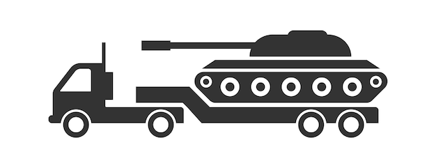 Tank on a truck icon Military tank transportation icon Vector illustration