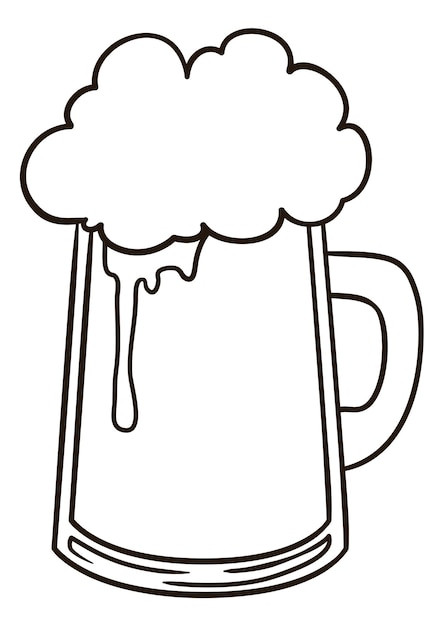 Tankard with frothy beer in outlines ready to coloring activities over white background