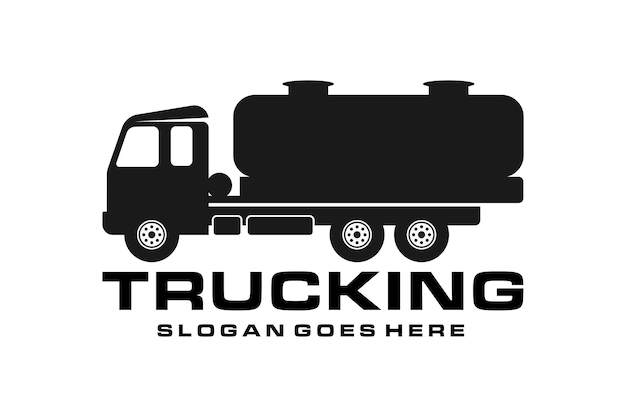 Tanker truck logo vector in emblem style Fuel tank truck industrial vehicle heavy equipment silhoue