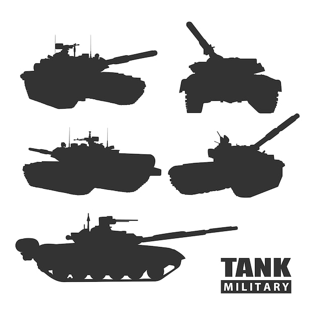 Tanks silhouettes set Vector illustration