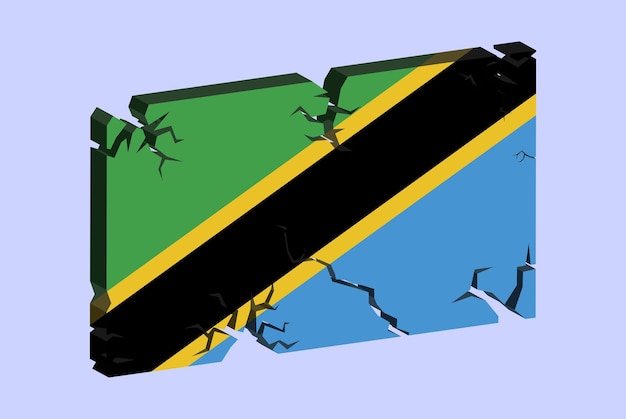 Tanzania flag on 3D cracked wall vector fracture pattern with cracked texture issues concept