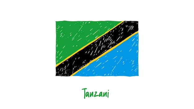 Tanzania Flag Colored Pencil or Marker Sketch Vector