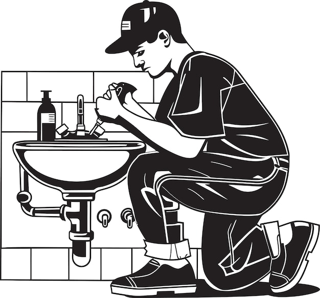 Vector tap tactician plumbing worker repairs logo symbol flow artist worker repair vector design