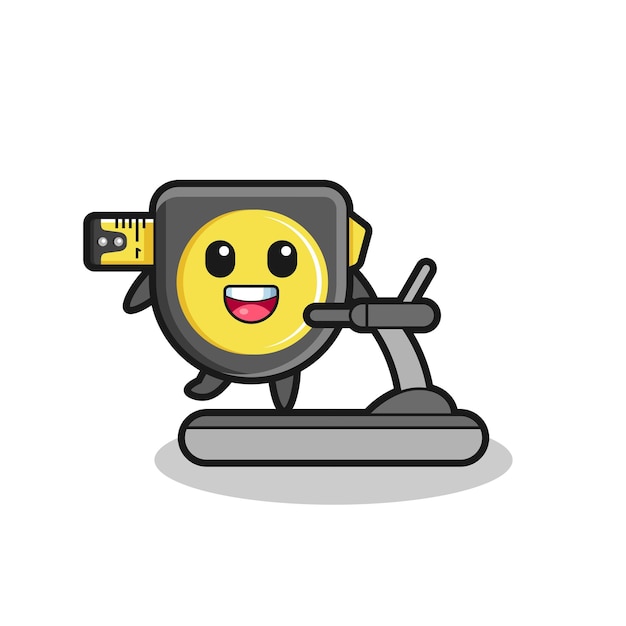 Tape measure cartoon character walking on the treadmill , cute design