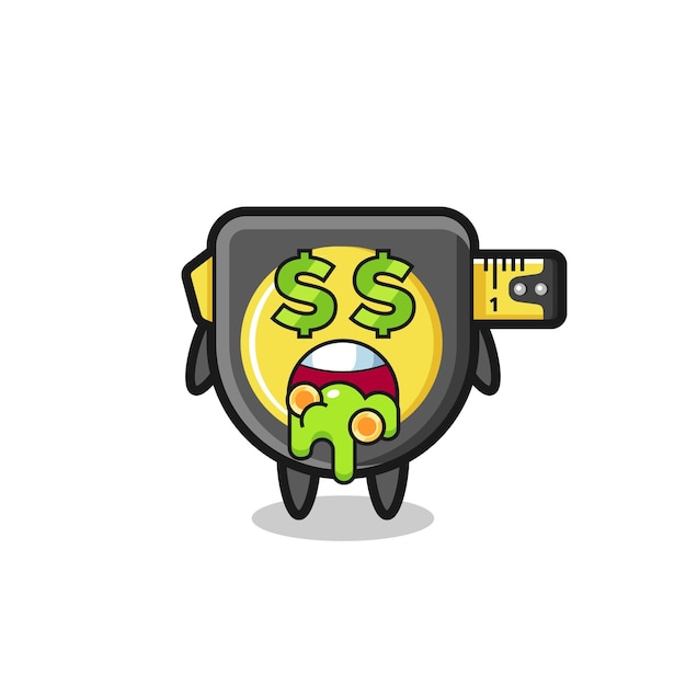 Tape measure character with an expression of crazy about money