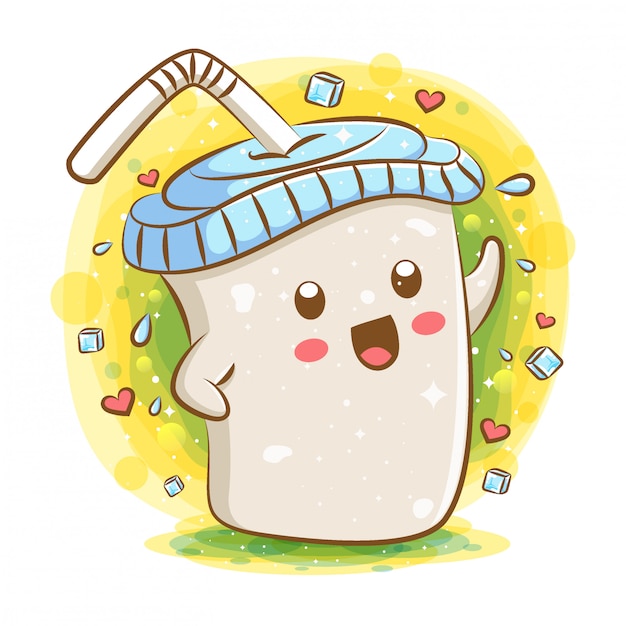 Tapioca milk tea kawaii cartoon character