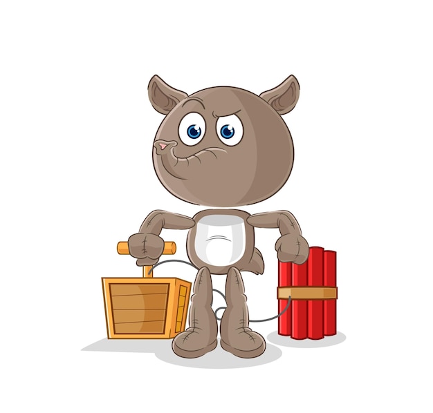 Vector tapir holding dynamite detonator cartoon mascot vector