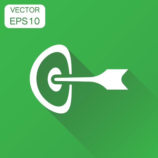 Vector target aim icon business concept darts game symbol pictogram vector illustration on green background with long shadow