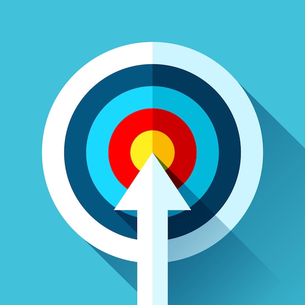 Target icon in flat style on color background. Arrow in the center aim. Vector design element