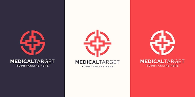 Target medical Logo designs Template. symbol plus combined with target sign.