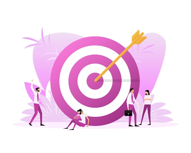 Target with an arrow flat icon concept market goal picture image on blue background Flat people