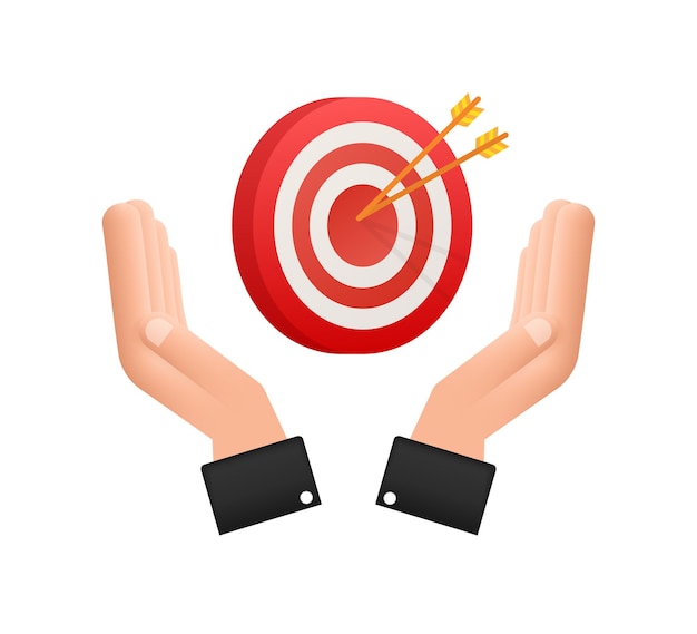 Target with an arrow on hands flat icon concept market goal vector picture image